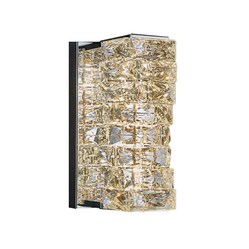 Metal and Crystal Wall Mounted Fixture in Clear LED Post Modern Cylinder Wall Lighting