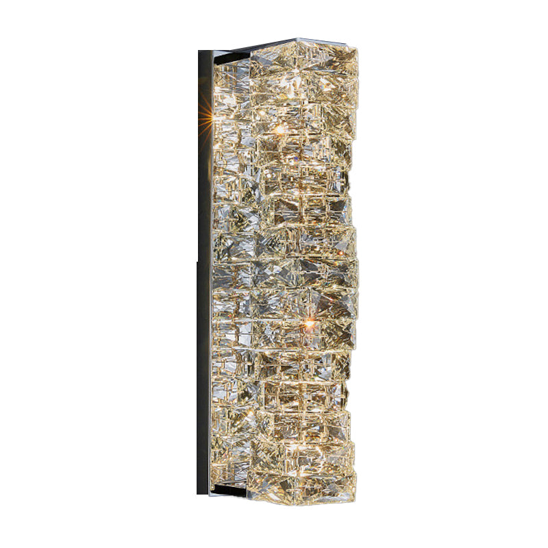 Metal and Crystal Wall Mounted Fixture in Clear LED Post Modern Cylinder Wall Lighting