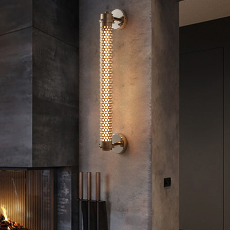 Silver Modern Wall Sconce Cylinder Shape Wall Light with Metal Shade for Living Room
