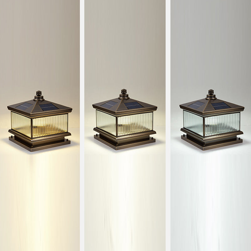 Square Shape Waterproof Pillar Lamp Modern Metal Outdoor Lights in Bronze