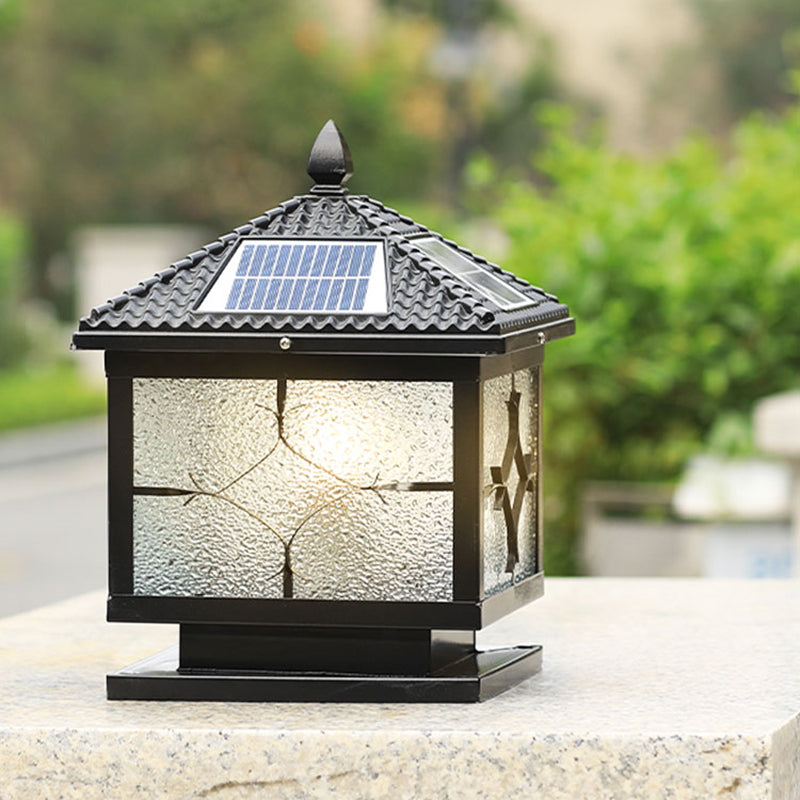 Rectangular Shape Metal Solar Pillar Lamp Modern Style 1-Light Outdoor Light