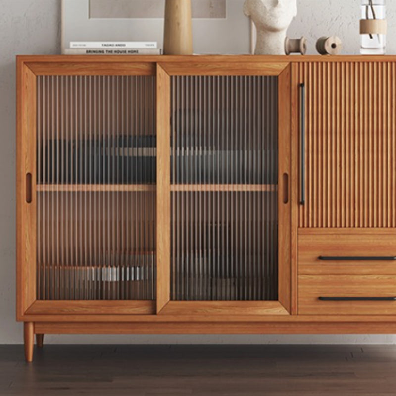 Modern Style Dining Server Pine Solid Wood Server with Glass Doors