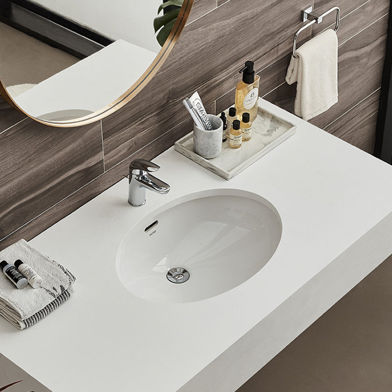 Oval Bathroom Sink Modern Style Overflow Hole Design Ceramic Bathroom Sink Only