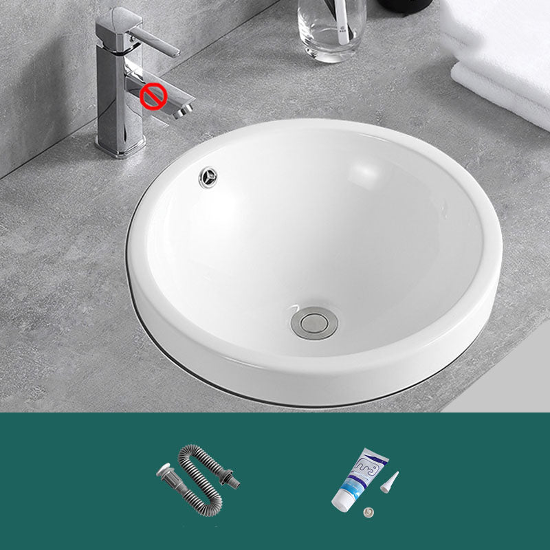 Contemporary Bathroom Sink with Overflow Porcelain Round Vessel Lavatory Sink