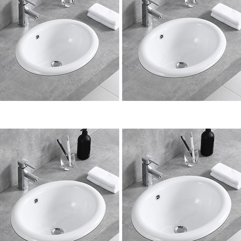 Contemporary Bathroom Sink with Overflow Porcelain Round Vessel Lavatory Sink