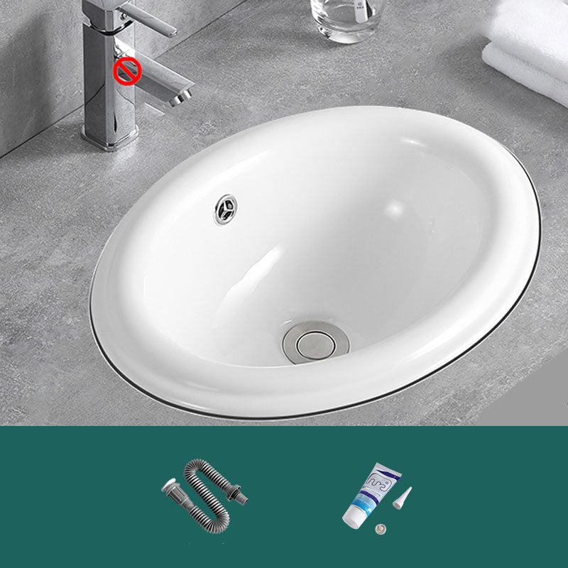 Contemporary Bathroom Sink with Overflow Porcelain Round Vessel Lavatory Sink