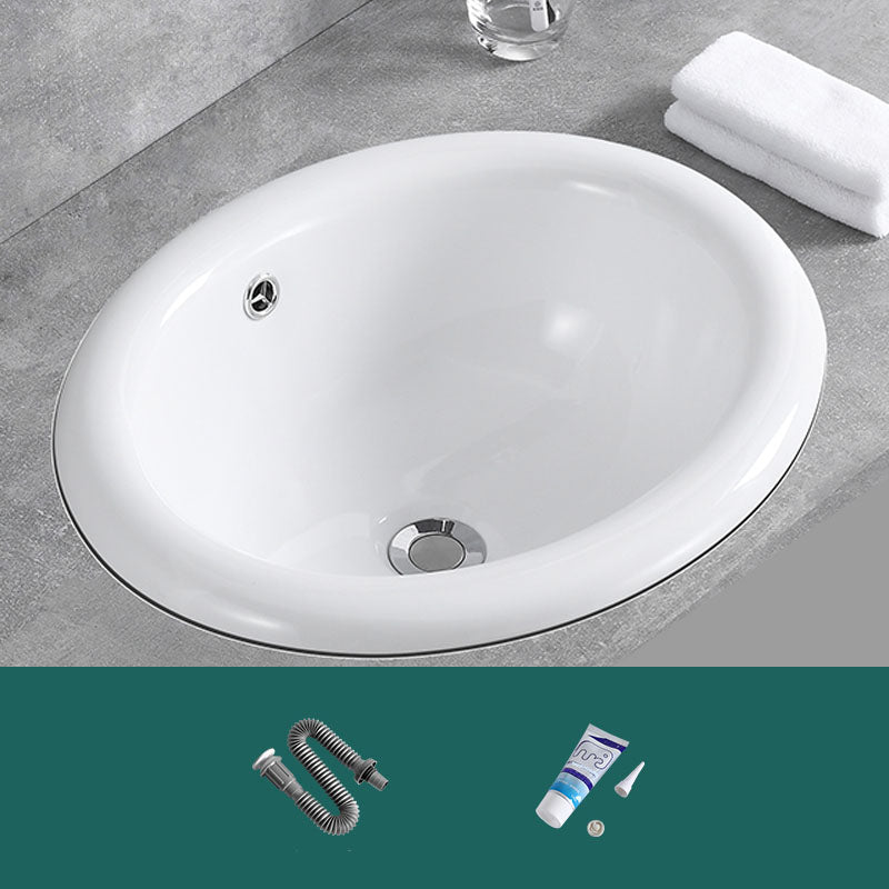 Contemporary Bathroom Sink with Overflow Porcelain Round Vessel Lavatory Sink