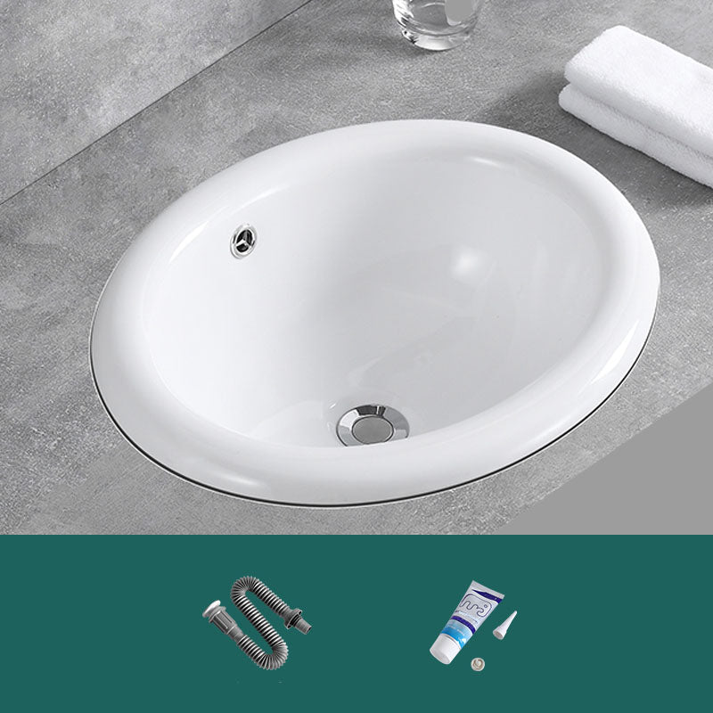 Contemporary Bathroom Sink with Overflow Porcelain Round Vessel Lavatory Sink