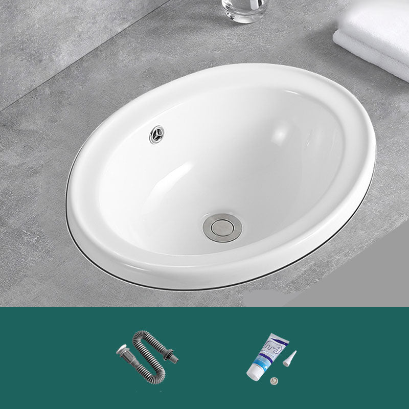 Contemporary Bathroom Sink with Overflow Porcelain Round Vessel Lavatory Sink