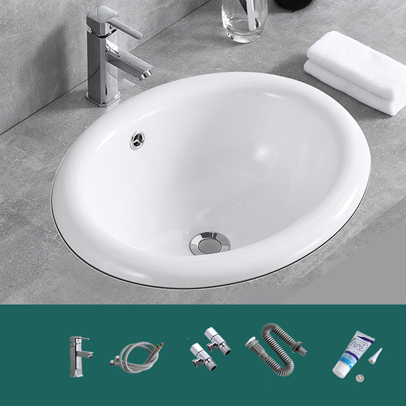 Contemporary Bathroom Sink with Overflow Porcelain Round Vessel Lavatory Sink