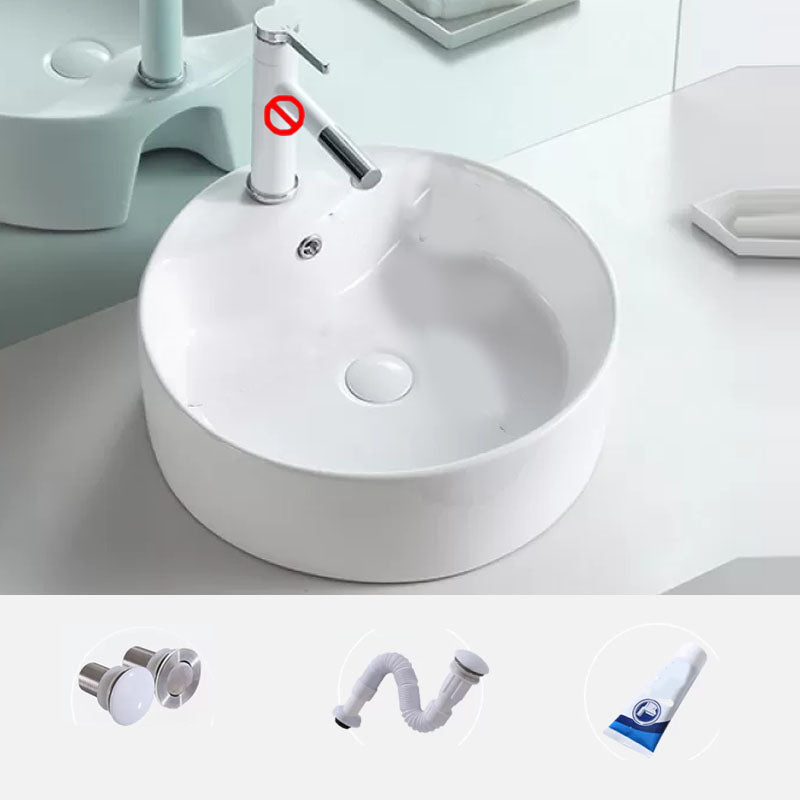 Bathroom Sink White Ceramic Faucet Single Handle Round Shape Sink