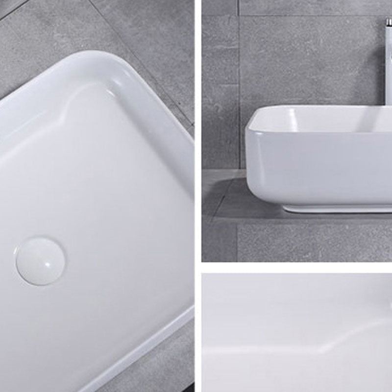 Bathroom Sink White Ceramic Faucet Single Handle Round Shape Sink