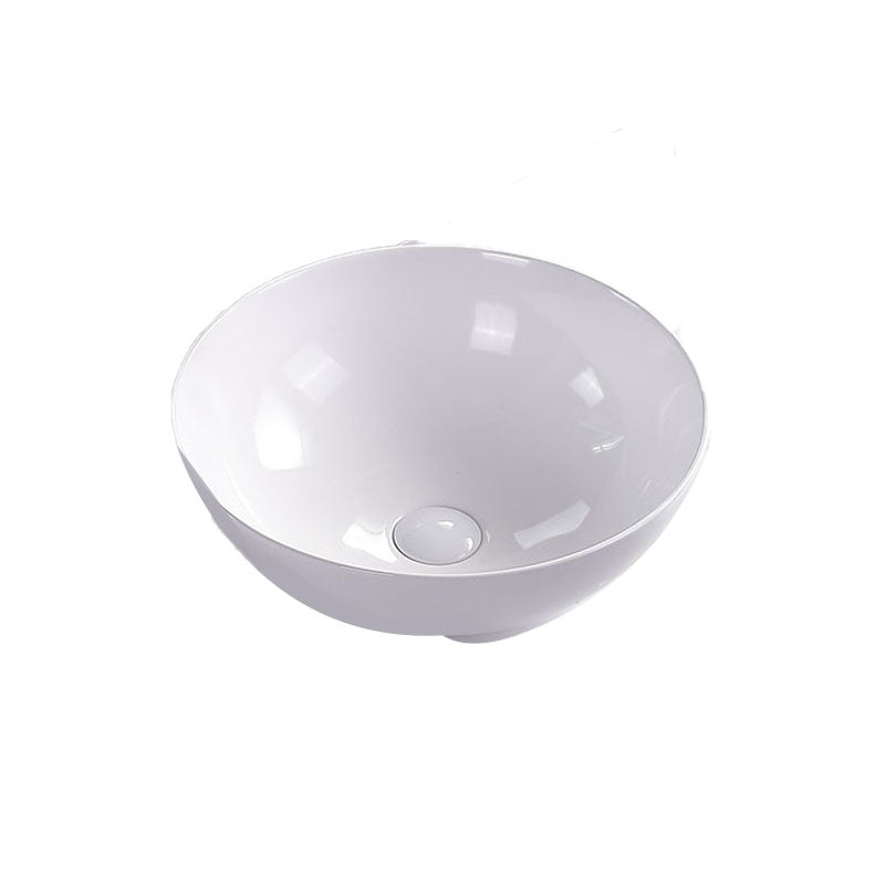 Bathroom Sink White Ceramic Faucet Single Handle Round Shape Sink