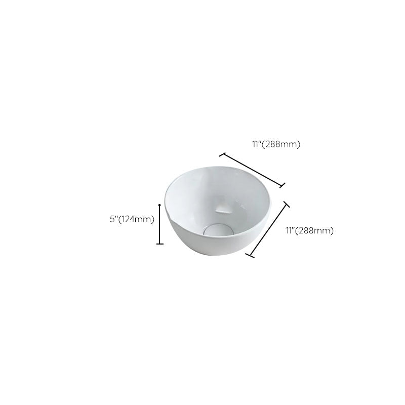 Bathroom Sink White Ceramic Faucet Single Handle Round Shape Sink
