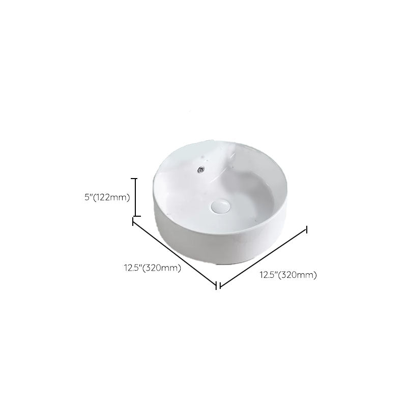 Bathroom Sink White Ceramic Faucet Single Handle Round Shape Sink