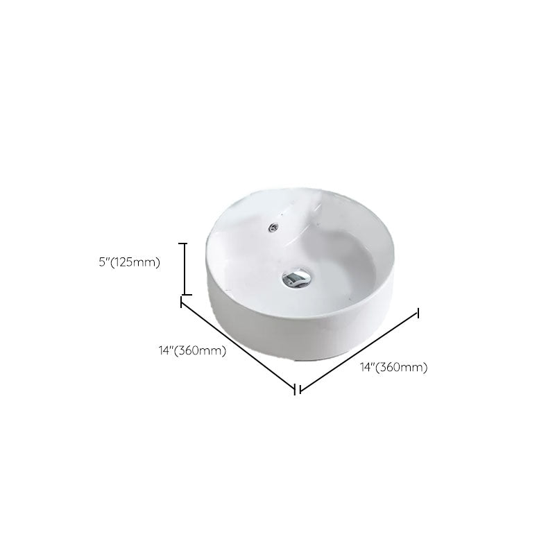Bathroom Sink White Ceramic Faucet Single Handle Round Shape Sink