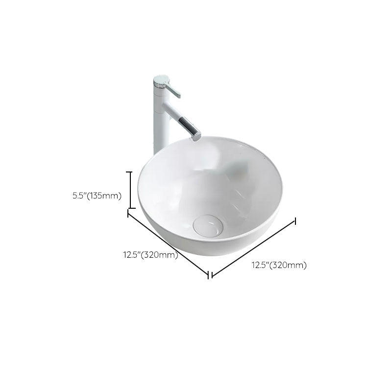 Bathroom Sink White Ceramic Faucet Single Handle Round Shape Sink