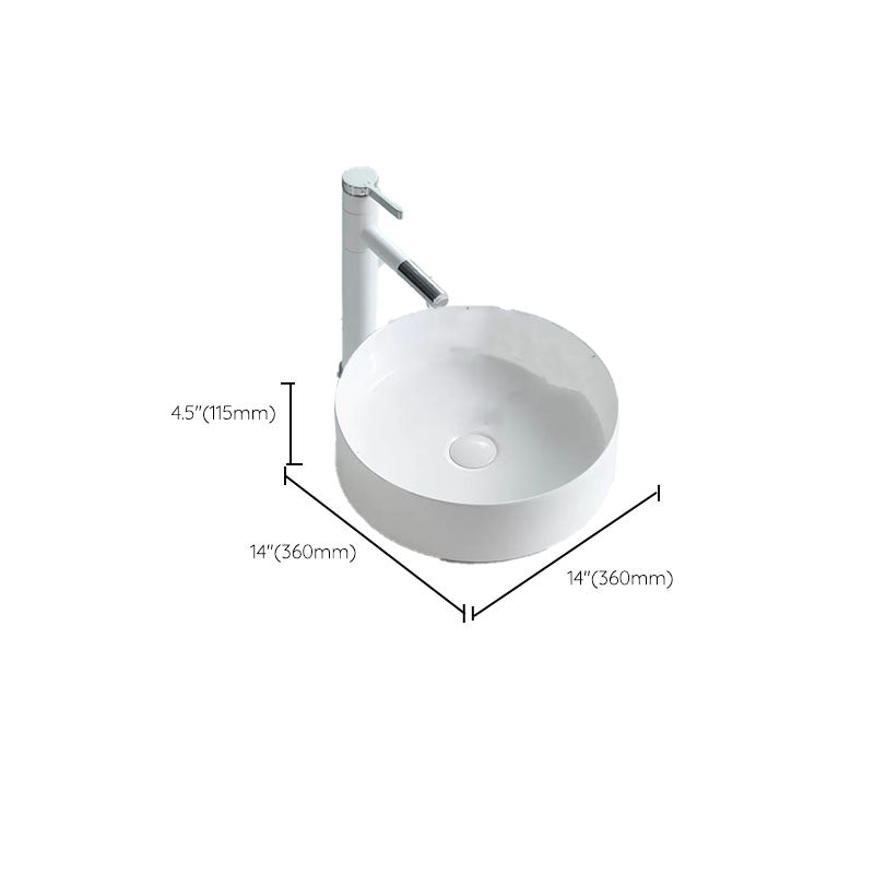 Bathroom Sink White Ceramic Faucet Single Handle Round Shape Sink