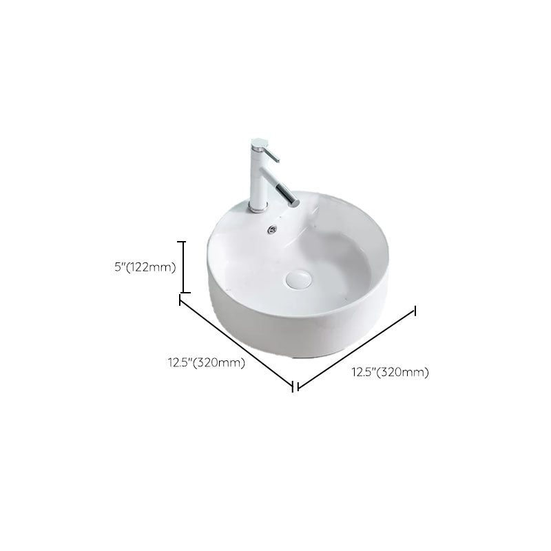 Bathroom Sink White Ceramic Faucet Single Handle Round Shape Sink