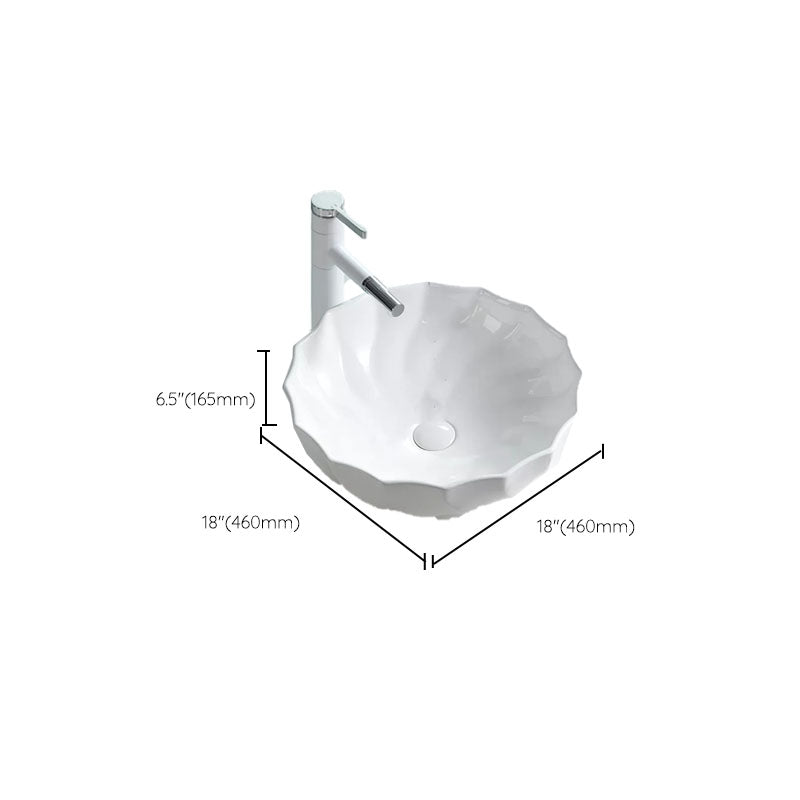 Bathroom Sink White Ceramic Faucet Single Handle Round Shape Sink