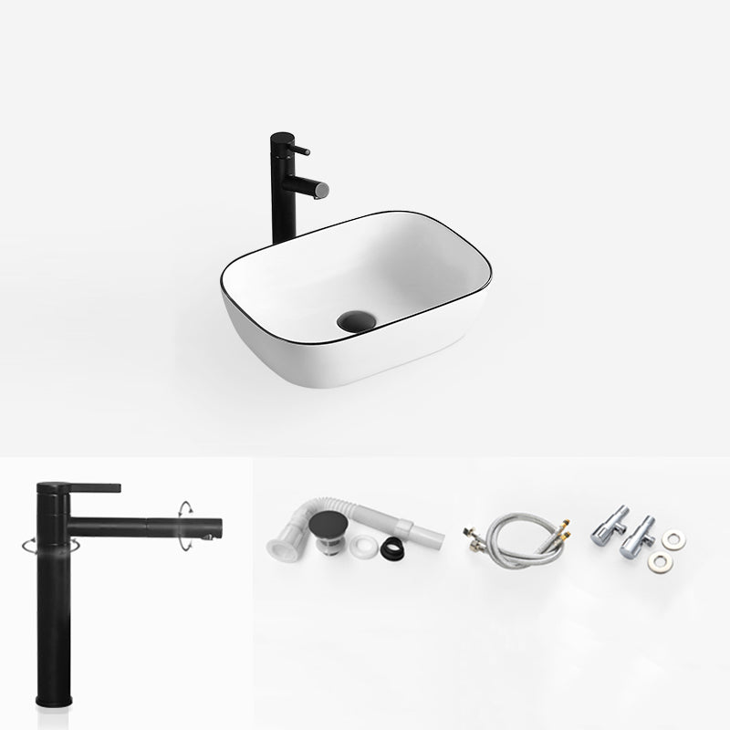 White Modern Sink Washroom Ceramic Rod Handle Faucet Bathroom Sink
