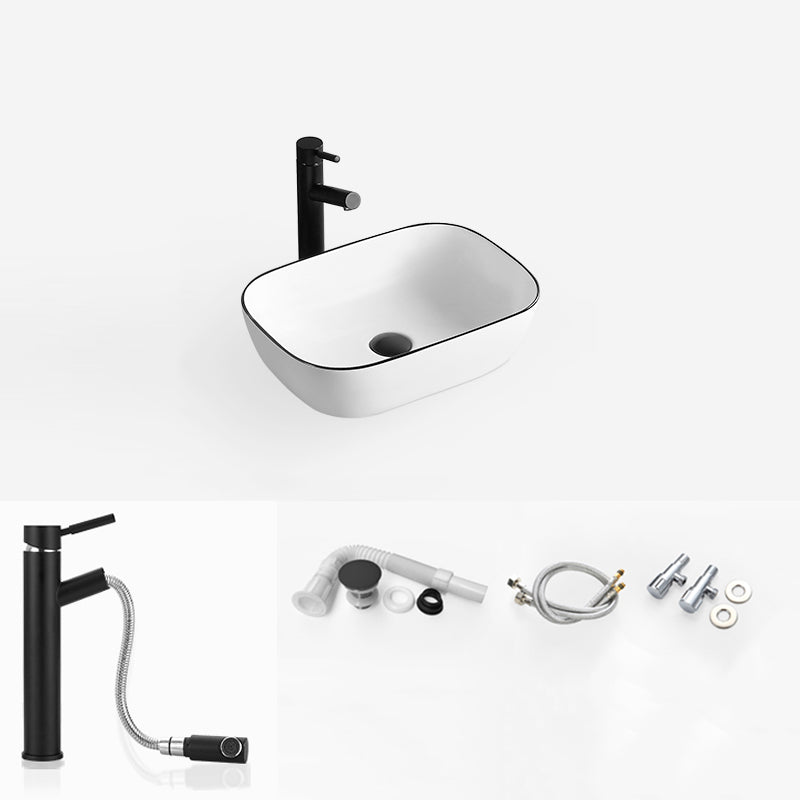 White Modern Sink Washroom Ceramic Rod Handle Faucet Bathroom Sink