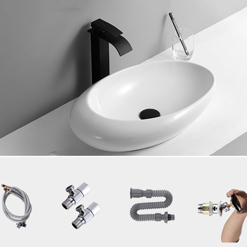 Contemporary Bathroom Sink with Pop-Up Drain Porcelain Oval-Shape Vessel Lavatory Sink