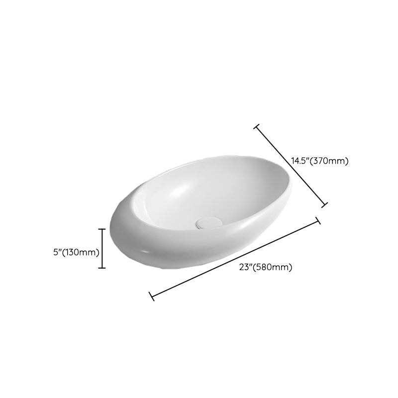 Contemporary Bathroom Sink with Pop-Up Drain Porcelain Oval-Shape Vessel Lavatory Sink