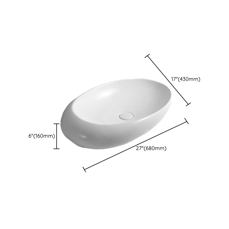 Contemporary Bathroom Sink with Pop-Up Drain Porcelain Oval-Shape Vessel Lavatory Sink