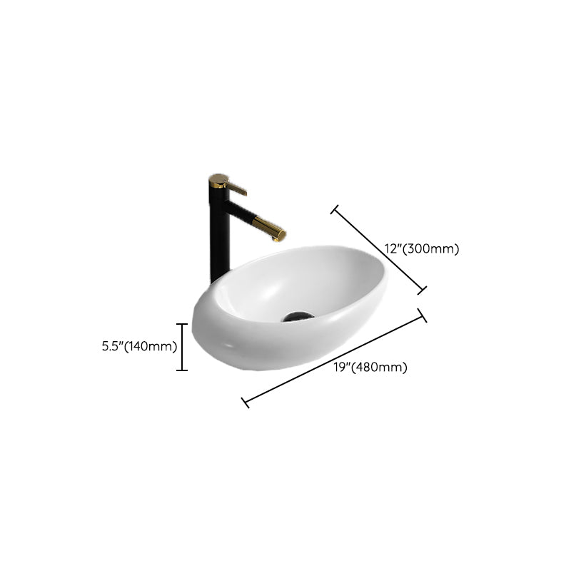 Contemporary Bathroom Sink with Pop-Up Drain Porcelain Oval-Shape Vessel Lavatory Sink