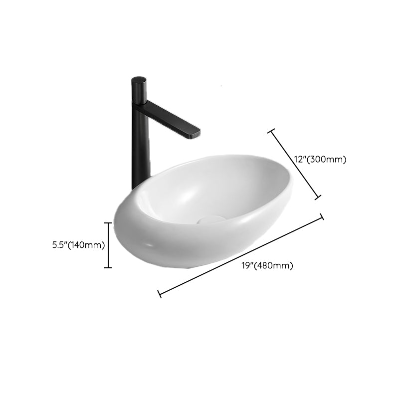 Contemporary Bathroom Sink with Pop-Up Drain Porcelain Oval-Shape Vessel Lavatory Sink