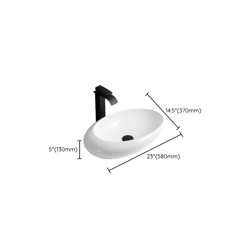 Contemporary Bathroom Sink with Pop-Up Drain Porcelain Oval-Shape Vessel Lavatory Sink