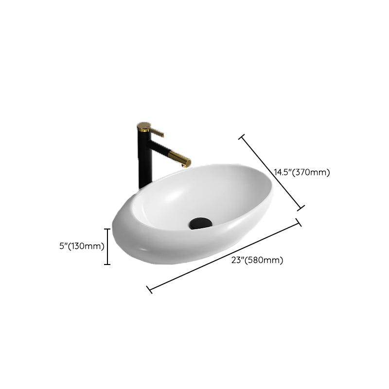 Contemporary Bathroom Sink with Pop-Up Drain Porcelain Oval-Shape Vessel Lavatory Sink