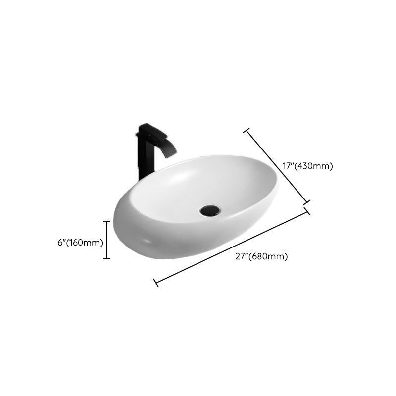 Contemporary Bathroom Sink with Pop-Up Drain Porcelain Oval-Shape Vessel Lavatory Sink