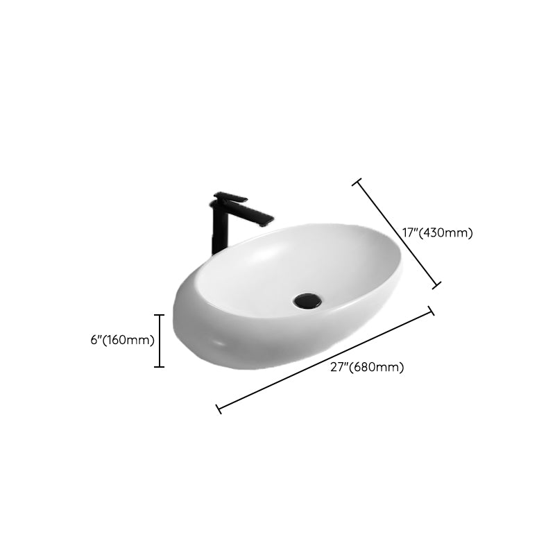 Contemporary Bathroom Sink with Pop-Up Drain Porcelain Oval-Shape Vessel Lavatory Sink