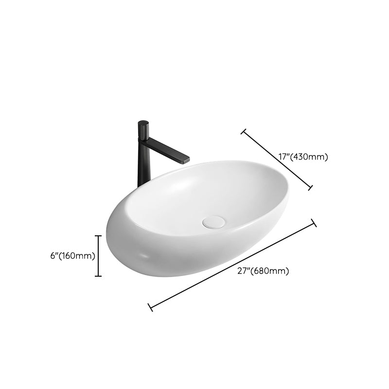 Contemporary Bathroom Sink with Pop-Up Drain Porcelain Oval-Shape Vessel Lavatory Sink