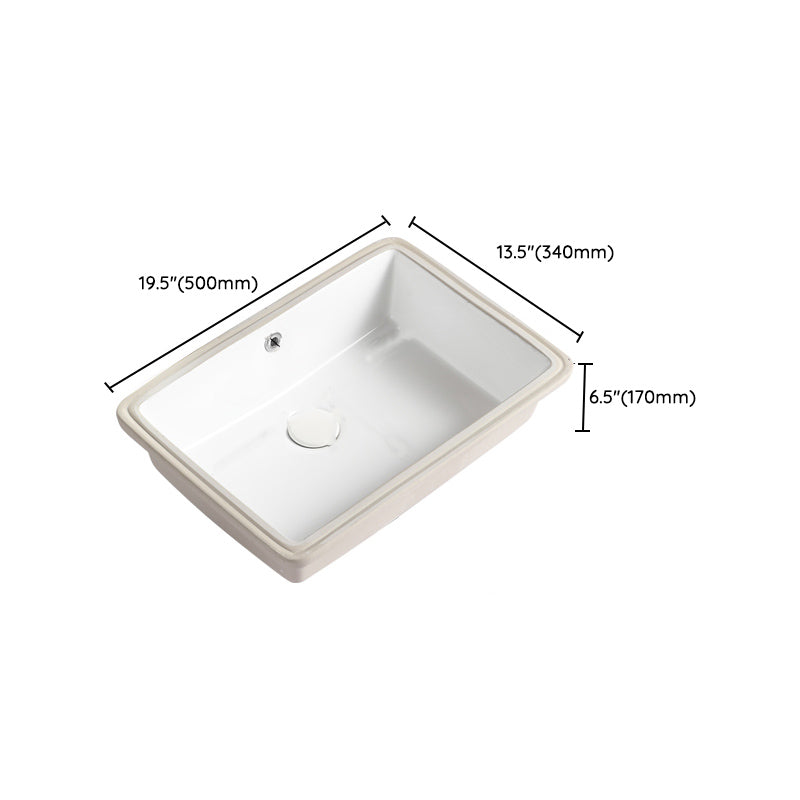 Traditional Undermount Vanity Sink Rectangular with Overflow and Drain Assembly Vessel