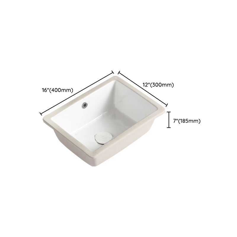Traditional Undermount Vanity Sink Rectangular with Overflow and Drain Assembly Vessel