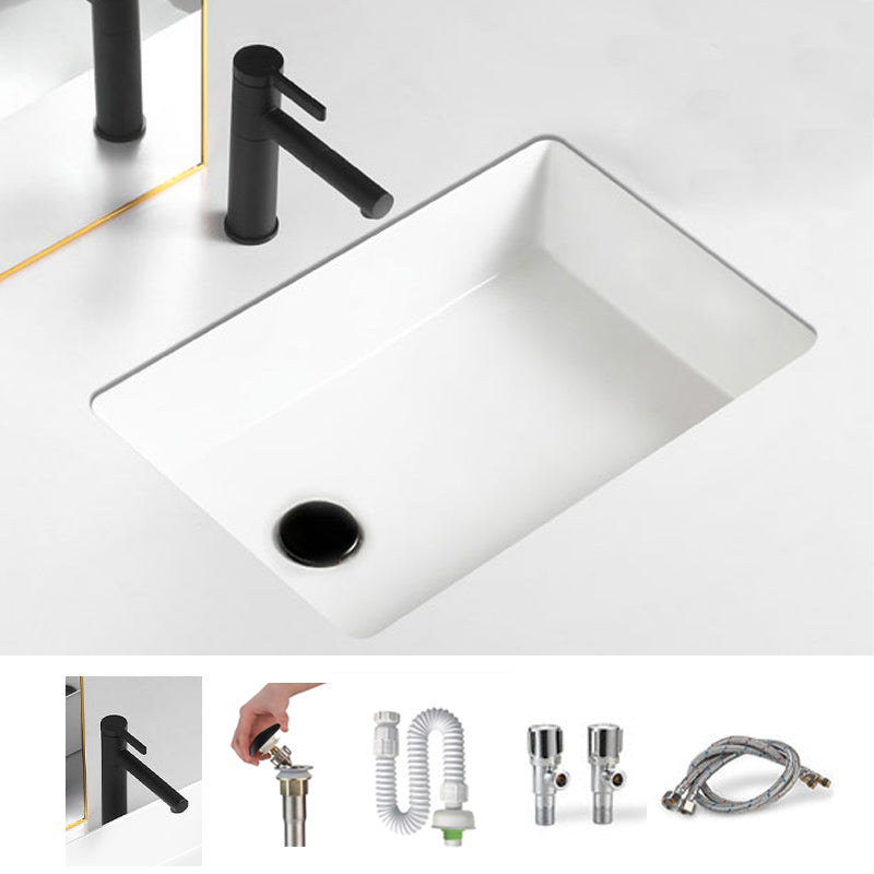 Traditional Undermount Vanity Sink Rectangular Porcelain with Overflow Vessel