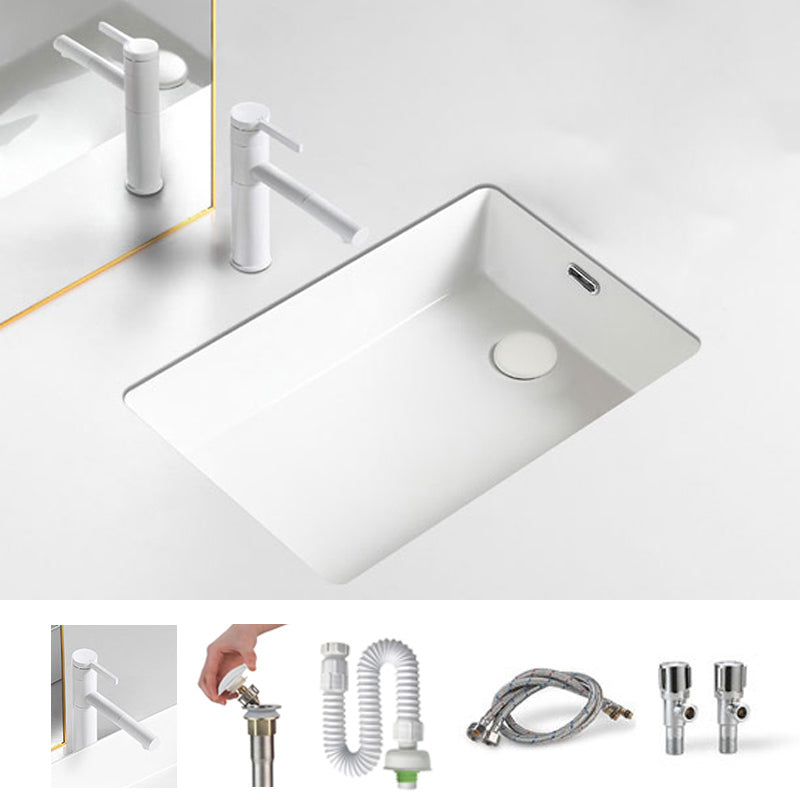 Traditional Undermount Vanity Sink Rectangular Porcelain with Overflow Vessel