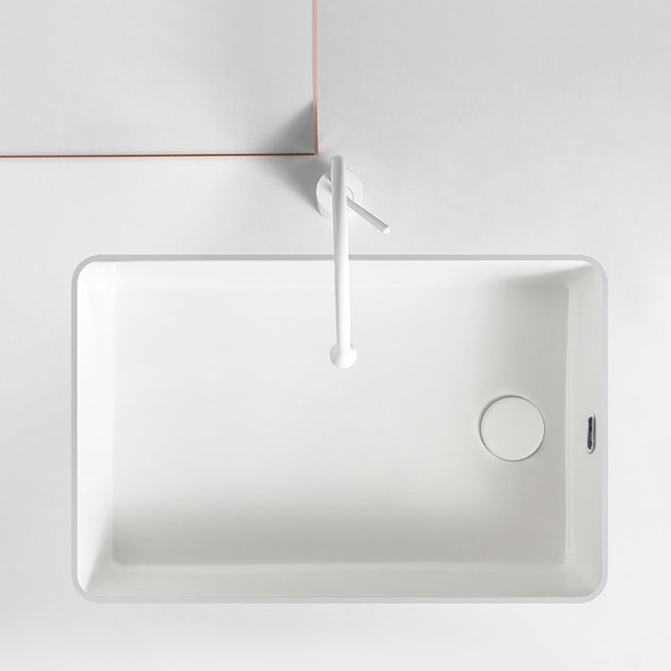 Traditional Undermount Vanity Sink Rectangular Porcelain with Overflow Vessel