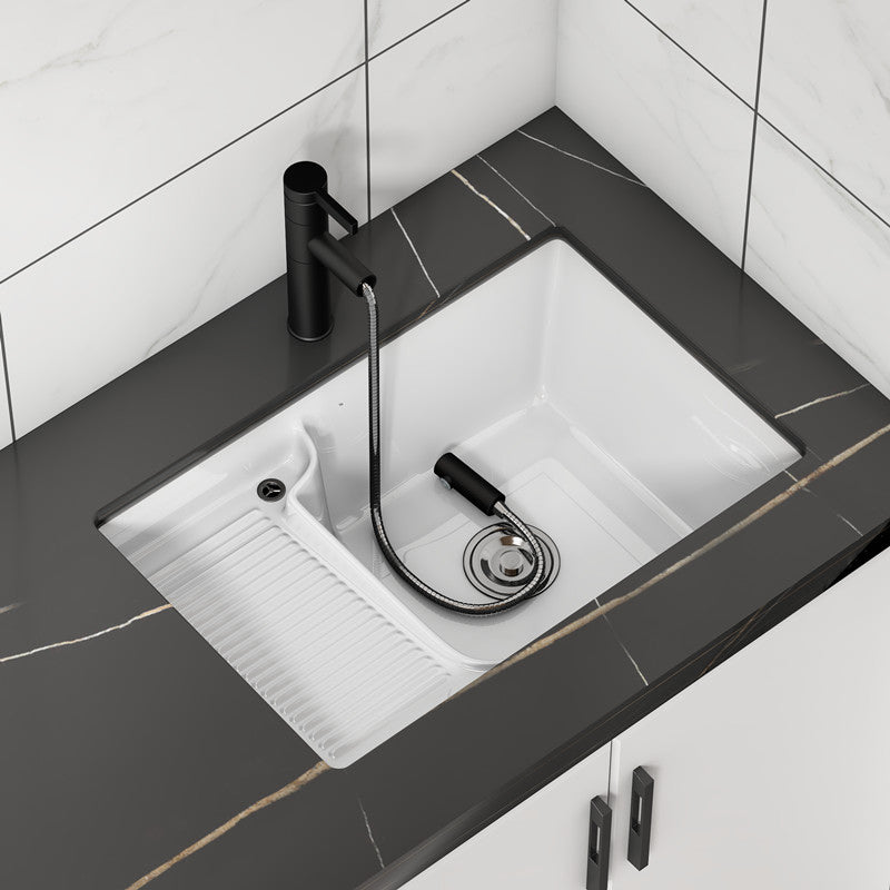 Classic Porcelain Bathroom Sink Rectangular Trough Sink with Washboard