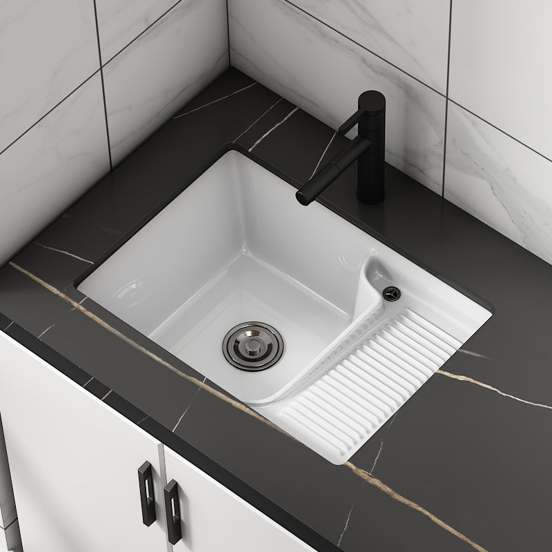 Classic Porcelain Bathroom Sink Rectangular Trough Sink with Washboard