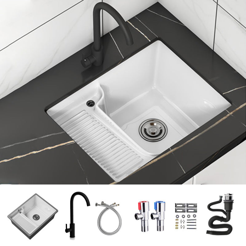 Classic Porcelain Bathroom Sink Rectangular Trough Sink with Washboard