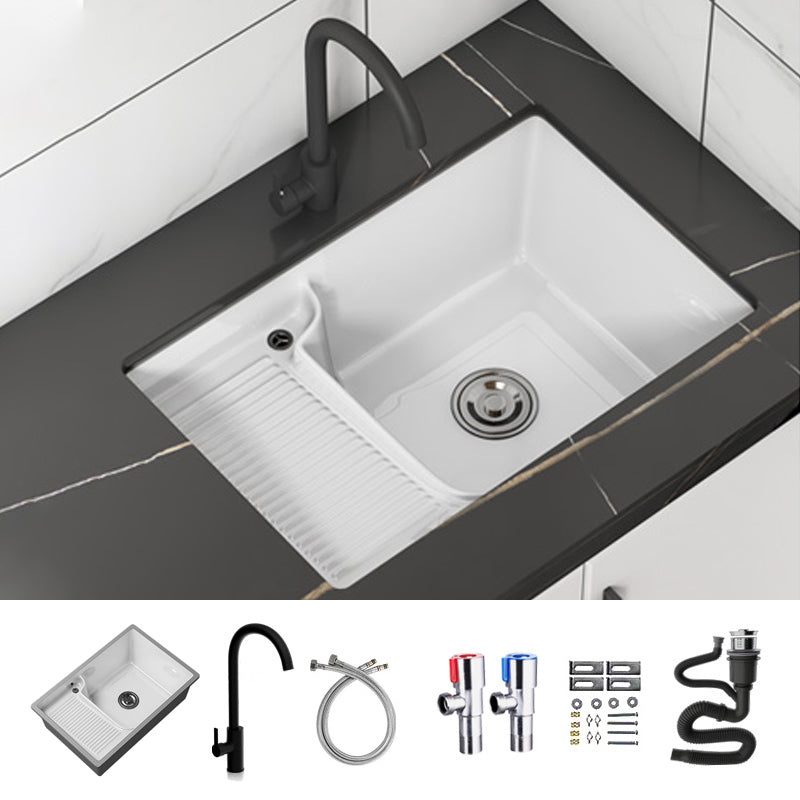 Classic Porcelain Bathroom Sink Rectangular Trough Sink with Washboard