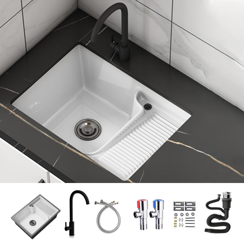 Classic Porcelain Bathroom Sink Rectangular Trough Sink with Washboard