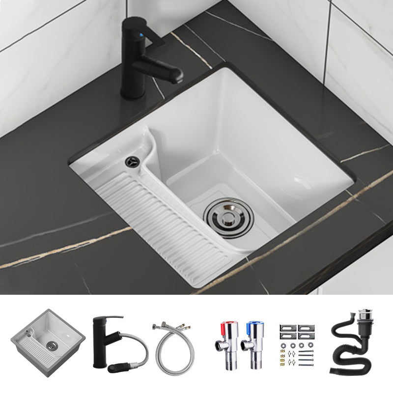 Classic Porcelain Bathroom Sink Rectangular Trough Sink with Washboard