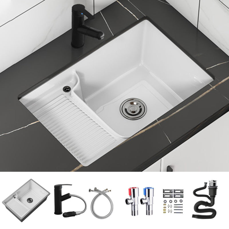 Classic Porcelain Bathroom Sink Rectangular Trough Sink with Washboard
