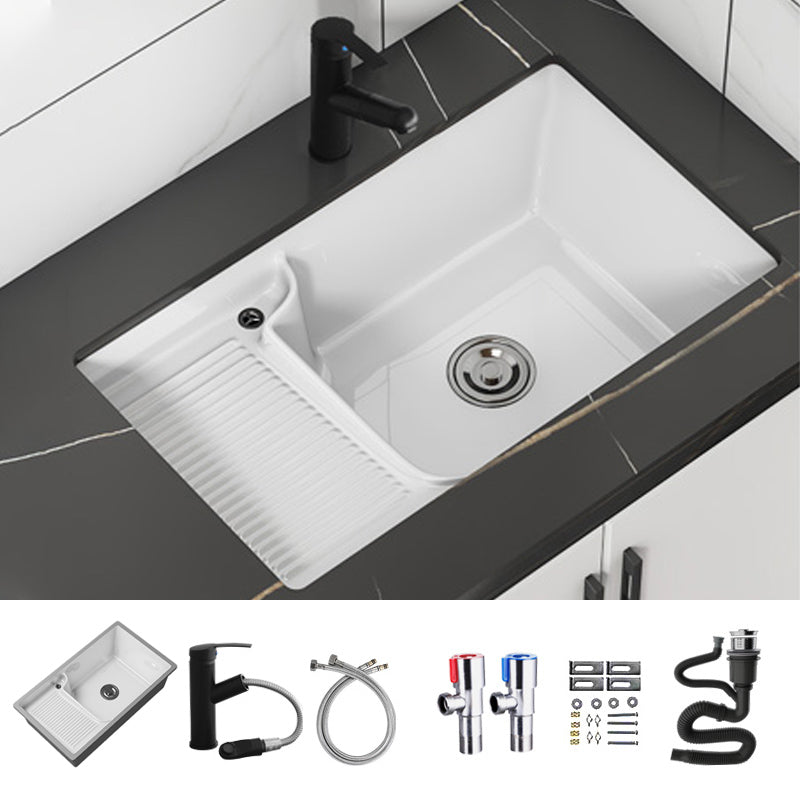 Classic Porcelain Bathroom Sink Rectangular Trough Sink with Washboard