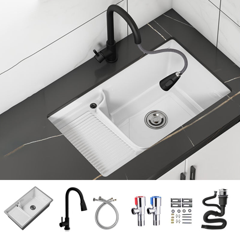 Classic Porcelain Bathroom Sink Rectangular Trough Sink with Washboard